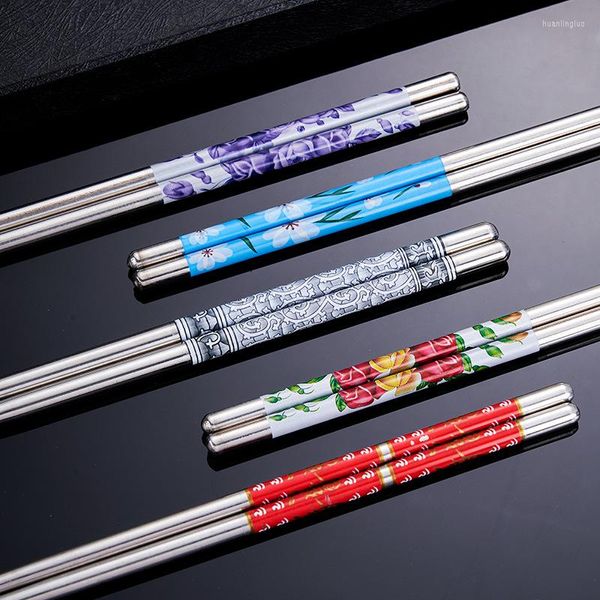 Pauzinhos Reutilizáveis Conjunto de Sushi 201 Aço Inoxidável Antiderrapante Japonês Chinês Coreano Metal Chop Sticks Pode ir à lava-louças