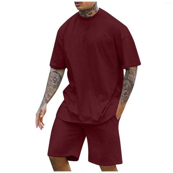 Herren-Trainingsanzüge, 2-teiliges Set, Sommer, einfarbig, Sport, hawaiianischer Anzug, Kurzarm-T-Shirt und Shorts, lässige Mode, Herrenbekleidung