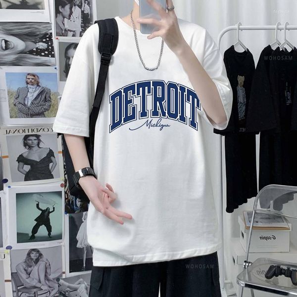 Felpe con cappuccio da uomo T-shirt grafica con lettere blu Hip Hop Harajuku T-shirt vintage Y2k Bianco Vesti magliette a maniche corte in cotone di base da donna