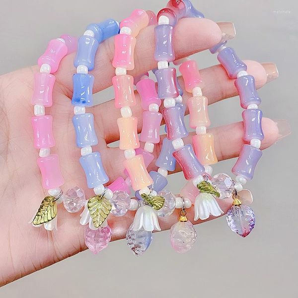 Pulseiras de elo de fada lírio do vale flor pingente pulseira para mulheres temperamento colorido resina frisado elástico pulso jóias