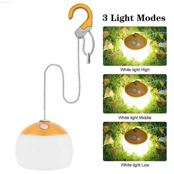 Decorações de jardim LED Camping Light 5200mAh Type-C Carregamento IPX4 À prova d'água Camping Lantern Lamp Emergency Power Bank Luz para decoração de jardim L230714