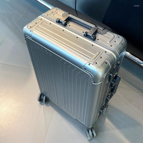 Чемоданы 2023 Все алюминиевые проездные чемоданы на колесах комбинация блокировки катящийся багаж корпус мужской бизнес большой размер рука