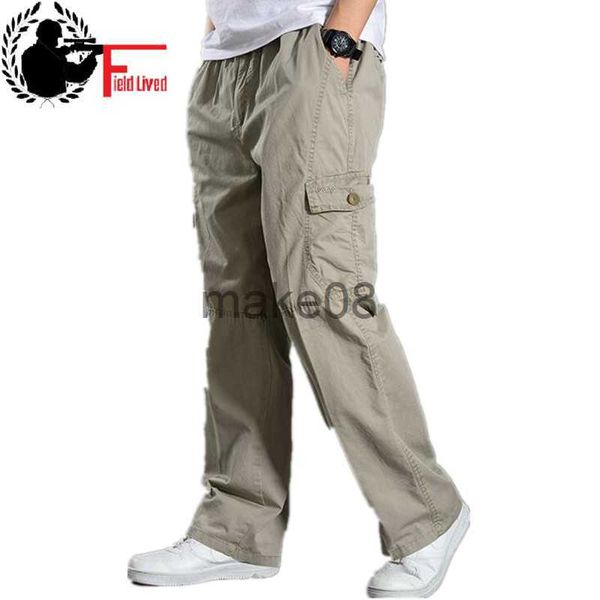 Calças masculinas de verão de algodão calças cargo masculinas joggers largas calças táticas leves calças de trabalho verdes do exército soltas calças casuais tamanho grande J230714