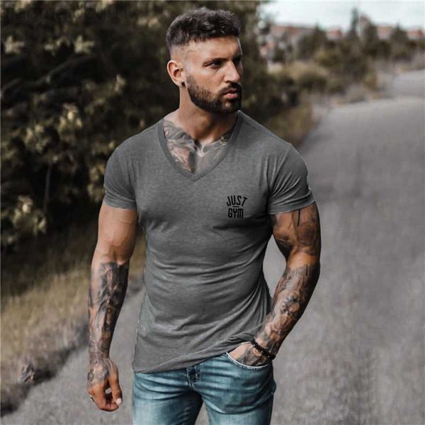 Camisetas Masculinas Design Simples Camisetas Masculinas de Manga Curta Summer Trendy All-match Slim-fit CaSual TEES Fitness Tops Bottoms Decote em V L230713