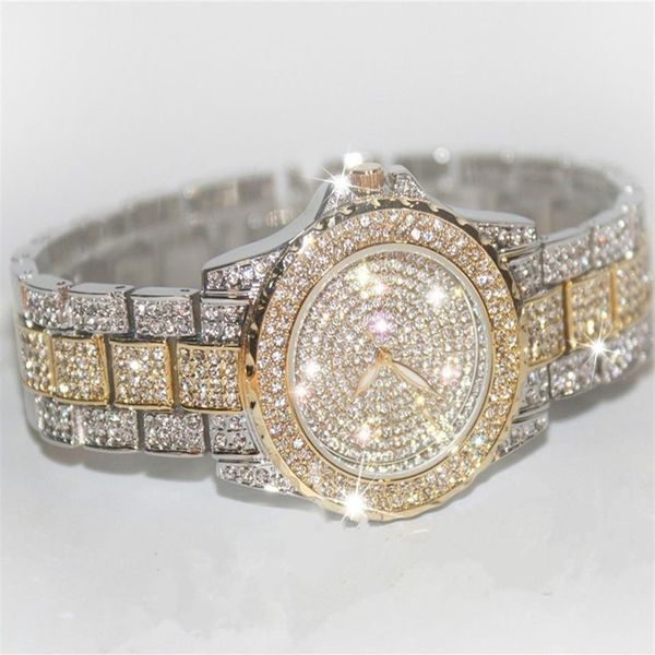 Diamante Strass Luxo Prata Ouro Relógios Moda Bling Bling Moda Homens Relógio Diamante Relógios de Pulso Feminino de Alta Qualidade206z