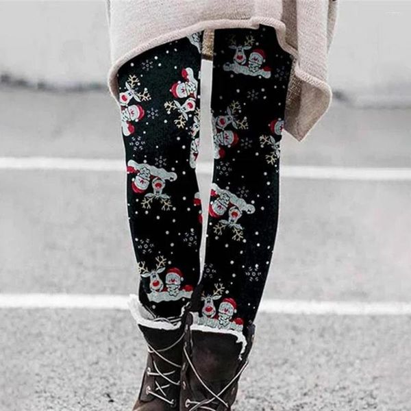 Calças femininas leggings femininas papai noel grossas outono inverno natal calças alta elasticidade quente para