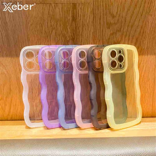 Capa de telefone transparente ondulada fofa para iPhone 14 Pro Max 13 12 11 XS XR X 7 8 Plus Mini 6S SE Candy Silicone macio Capa à prova de choque L230619