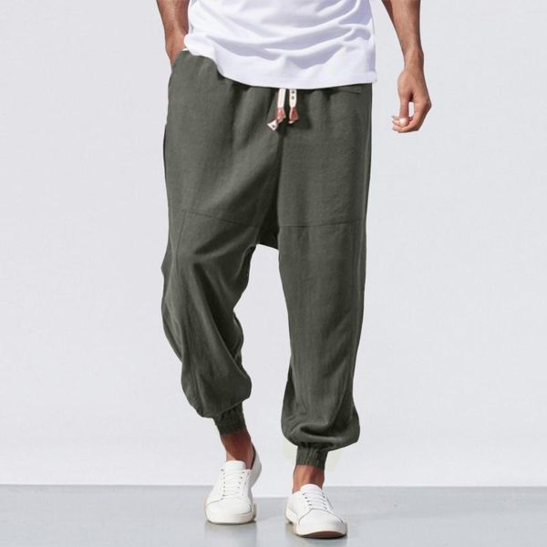 Calças masculinas de linho de algodão casuais masculinas longas de verão Harém calças masculinas estilo chinês largas joggers Harajuku Jersey 2023 roupas