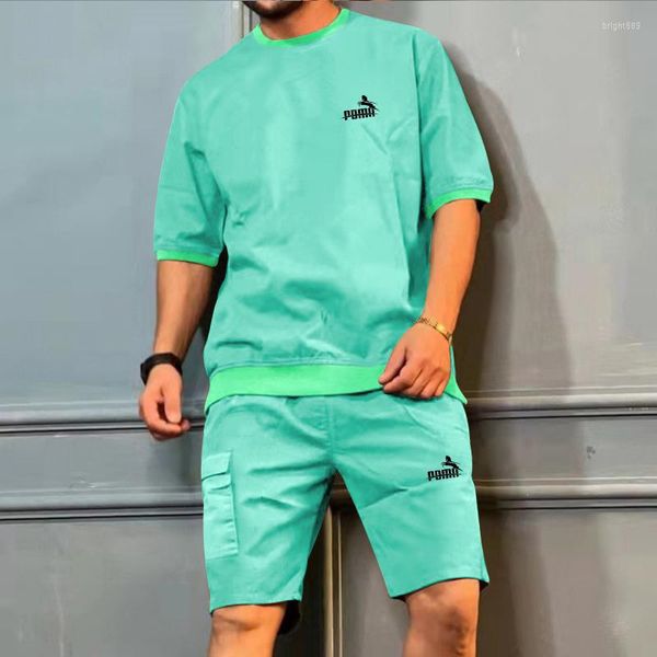 Мужские спортивные костюмы Летний винтажный круглый шейный набор с коротким рукава