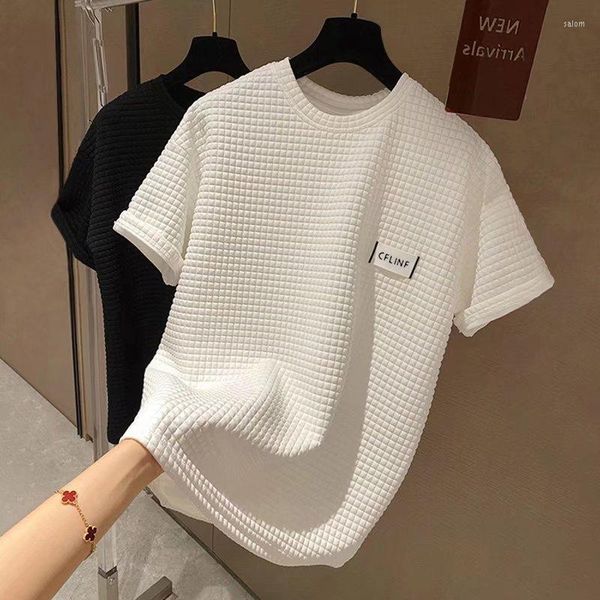 T-shirt da uomo Estate 2023 Coreano Reticolo allentato Girocollo Waffle Camicia a maniche corte T-shirt per donna Streetwear Abbigliamento uomo