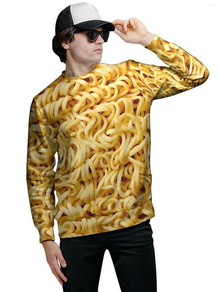 Moletons Masculinos Macarrão Instantâneo Pizza Moletom Com Estampas de Comida 3D Homens Mulheres Casacos Manga Longa Tops gola redonda