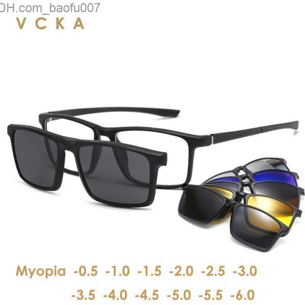 Óculos de sol VCKA Miopia óculos -0,5 a -10 com clipe magnético óculos de sol moldura quadrada para mulheres prescrição para enxaqueca de feixe baixo Z230717