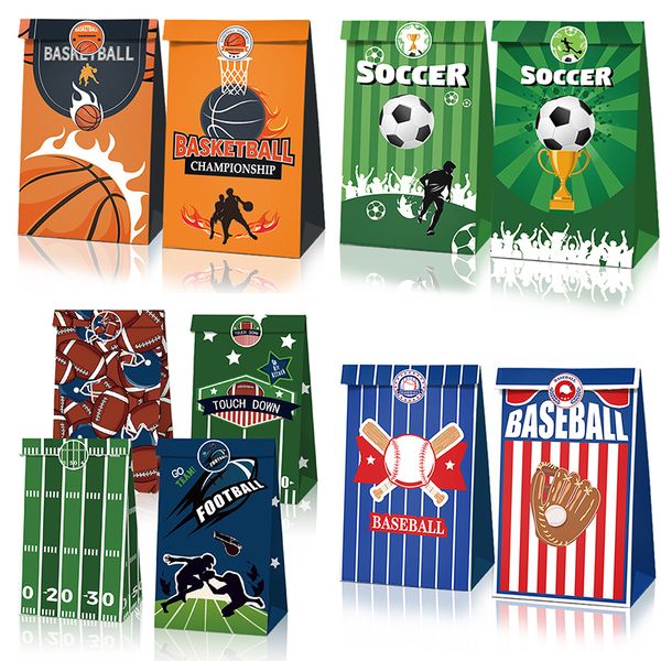 Embalagem para presente Saco de doces de futebol com adesivos para artigos de festa de aniversário de futebol Saco de doces de basquete Papel de beisebol 230713