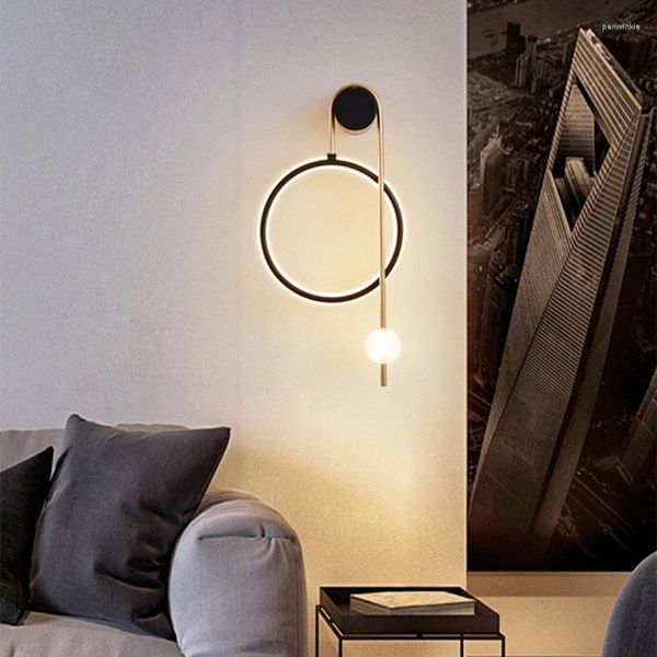 Lampada da parete Nordic Simple Designer Ring Light Sfondo Glass Ball Luci da comodino per camera da letto corridoio creativo