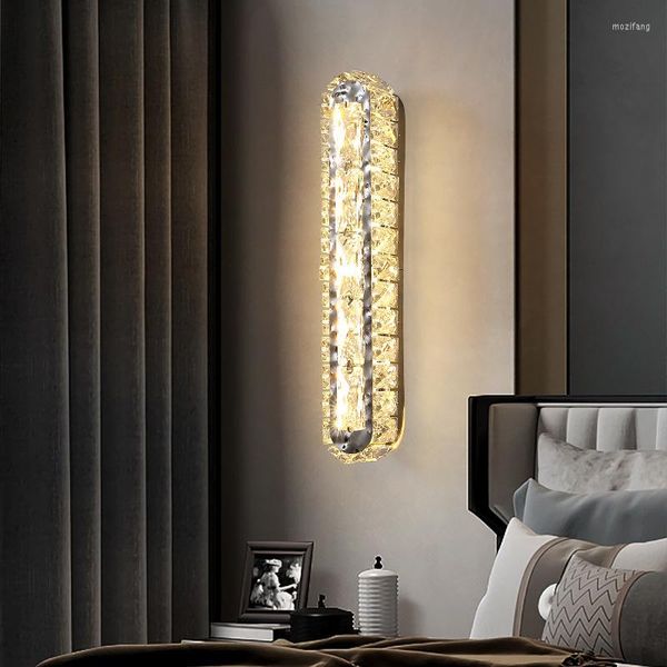 Luminária de parede FSS cristal transparente LED de aço inoxidável para hall de entrada, quarto, corredor, sala de jantar, arandelas cromadas douradas
