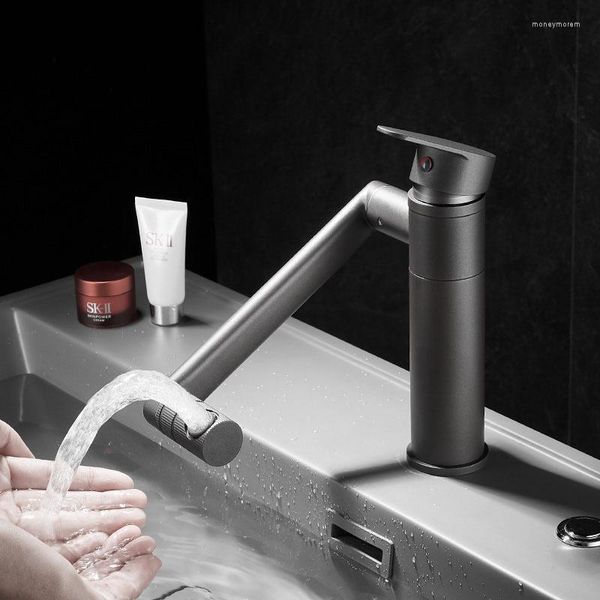 Rubinetti per lavabo da bagno Rubinetto per lavabo grigio canna di fucile Lavabo montato su piano Miscelatore di rotazione a 360 ° e ottone freddo