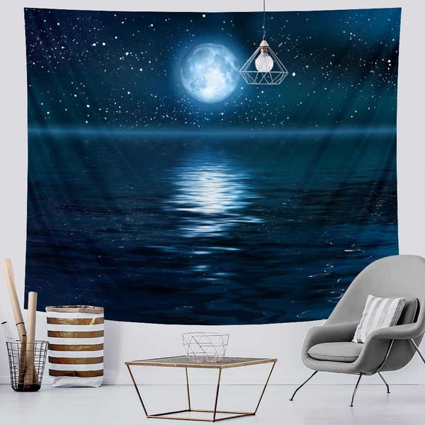 Tapeçarias cena lua planeta casa arte deco tapeçaria mandala hippie boêmio decorativo quarto folha sofá cobertor