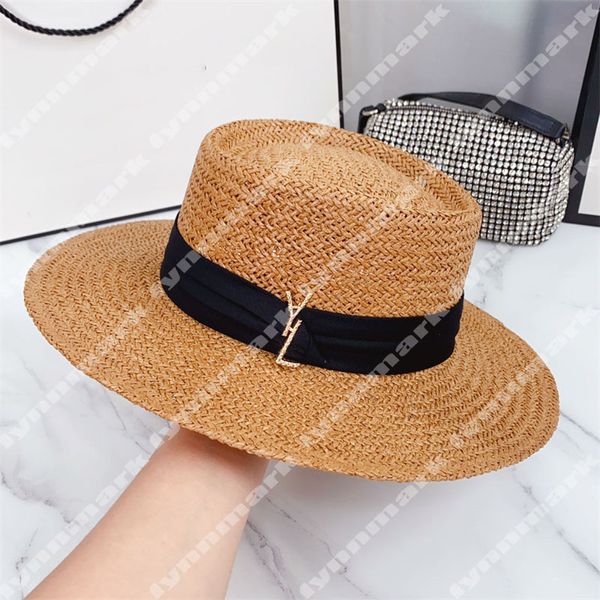 Cappello di paglia di marca di lusso Cappelli a secchiello firmati Moda Donna Cappelli a cilindro Summer Beach Cappellino di protezione solare Cappelli a tesa larga intrecciati di paglia