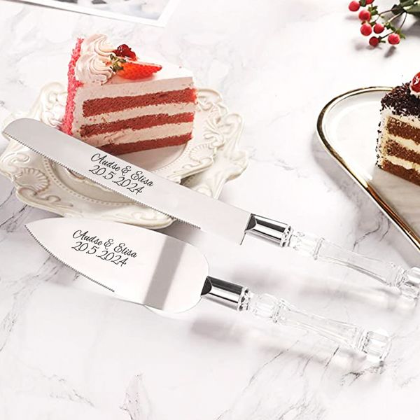 Strumenti per torte Coltello da matrimonio personalizzato Set di server personalizzati in acciaio inossidabile Pala Dessert Tagliapasta Tagliapasta Personalizzabile 230714