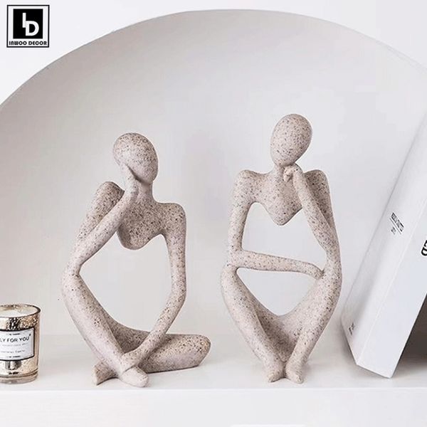 Dekorative Objekte Figuren Sandfarbe Der Denker Abstrakte Statuen Skulpturen Yoga Figur Nordic Wohnzimmer Home Decor Dekoration Maison Schreibtisch 230713