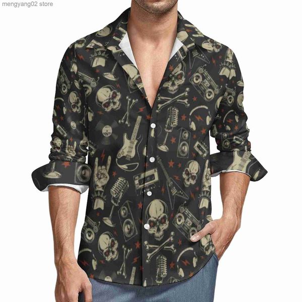 Camicie casual da uomo Metal Music Skull Shirt Uomo Rock Grunge Punk Camicie casual Autunno Camicette personalizzate Manica lunga Cool Oversize Top Regalo di compleanno T230714