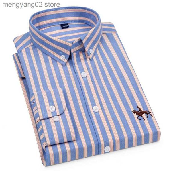 Erkekler Sıradan Gömlek Erkek Moda Oxford% 100 Pamuk İnce Gömlek Uzun Kollu Sık Slim Düz Renk Ekose Baskı Şeriti Resmi Elbise Gömlek Plus S ~ 7XL T230714