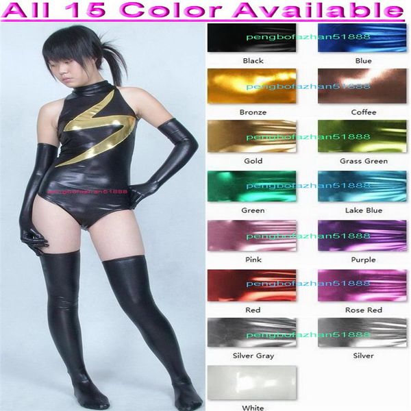Сексуальные женщины короткие колготки костюмы для тела с длинными перчатками и чулками 15 цветных блестящих костюмов для котлажа для костюма Хэллоуин F291J
