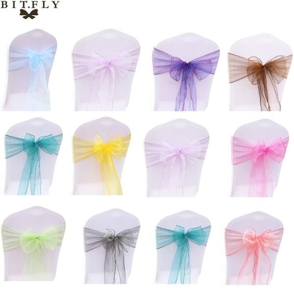 Schärpen, 25 Stück/Set, durchsichtiger Organza-Tull-Stoff, Stuhlbezug, Schärpe, Schleife, Schärpe, Hochzeit, Party, Bankett, Dekoration für Hochzeit, Lieferant 230714