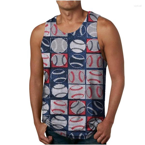 Regatas masculinas Bandeira americana Estampa 3D Harajuku Vintage Padrão Verão Fitness Musculação Academia Musculatura Camisas Sem Manga