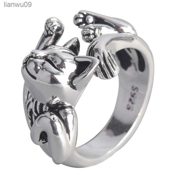 1PC Vintage Legierung Nette Katze Ringe Frauen Schmuck Geburtstag Geschenk Trendy Offene Größe 925 Sterling Silber Ring Mädchen Party zubehör L230704