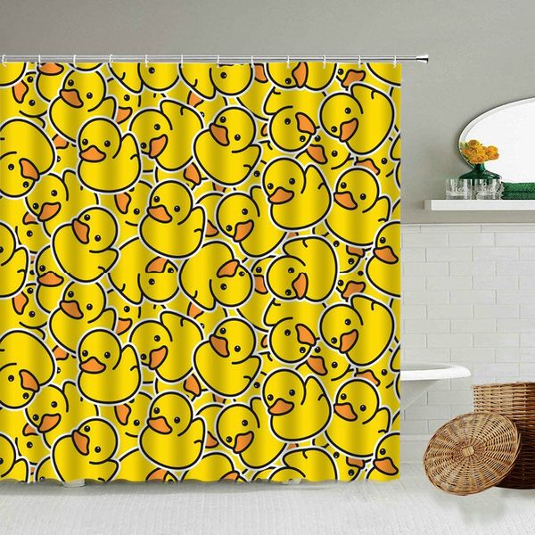 Cortinas de chuveiro pequeno pato amarelo animal bonito cortina de chuveiro dos desenhos animados brinquedos infantis meninos e meninas banheiro tela à prova d'água enviando gancho 230714