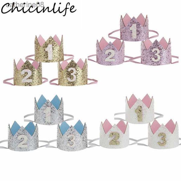 Chicinlife 1 pçs 1º 2º 3º anos de idade coroa tiara chapéu festa de aniversário menino menina 1º aniversário chá de bebê suprimentos decoração l230621