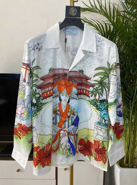 Camicie casual di lusso T-shirt a maniche lunghe da uomo Casablan Designer Camicia di seta hawaiana Polo con risvolto oversize Cappotto cardigan con bottoni