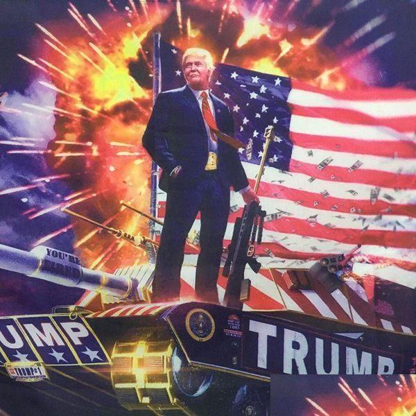 Banner-Flaggen zum Aufhängen, 90 x 150 cm, Digitaldruck, Donald Trump auf dem Panzer, Flaggendruck, 91 x 152 cm, große Dekor-Banner, Dh1033, Drop-Lieferung, Ho Dhwq3