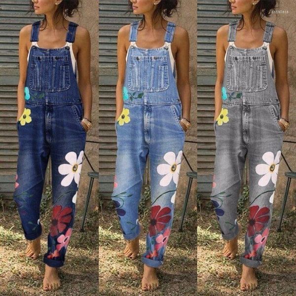Kadınlar kot pantolon artı S-5XL Kadın Denim Tulum İlkbahar Yaz Sonbahar Moda Sıradan Çiçek Tulum Biber Pantolon Mavi Gri Pembe Khaki