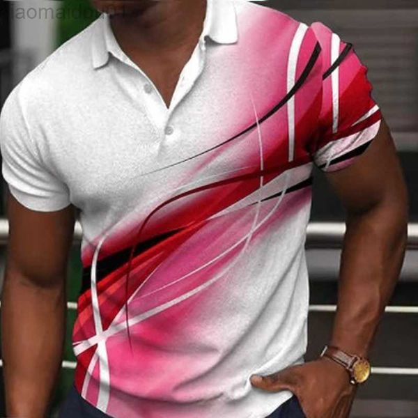 Camisetas masculinas 2023 primavera verão moda manga curta gola polo camiseta masculina casual padrão 3d estampada roupas masculinas moda blusas abotoadas l230713