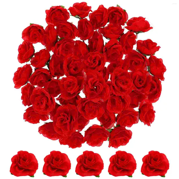 Fiori Decorativi WINOMO 50 Pezzi Rose Artificiali Capolini Decorazione di Nozze (Rosso)