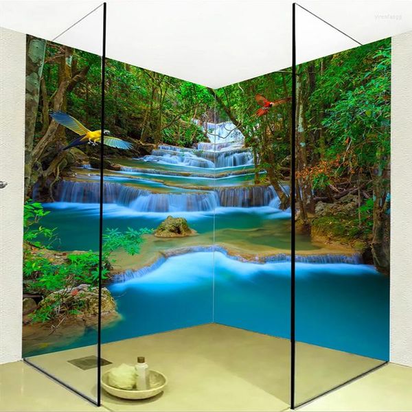 Tapeten PVC Wasserdichte Selbstklebende Wandbild Tapete 3D Wasserfälle Natur Landschaft Po Wand Papier Badezimmer Toilette Küche Wohnkultur