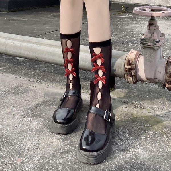 Kadın Çorap Sevimli Serin Dantel-Up JK Çorapları Hollow Lolita Bowknot Cosplay uyluk yüksek diz çorap iç çamaşırı çorap yaz