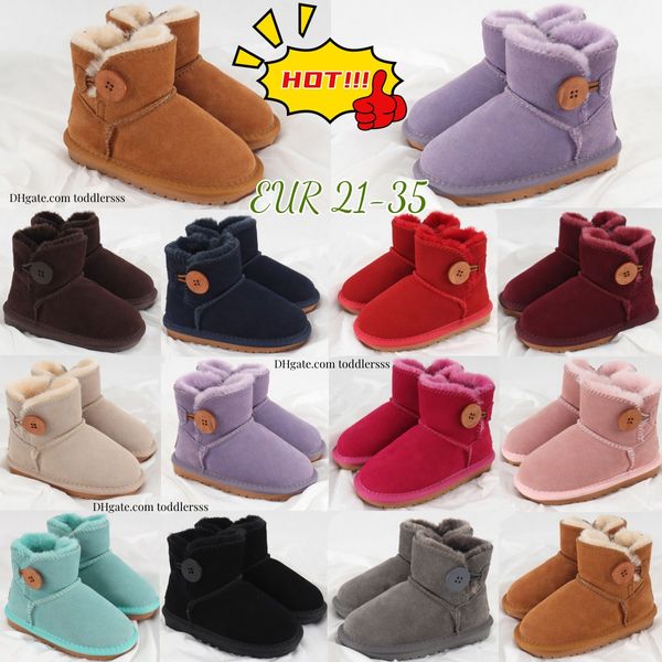 Crianças Austrália Botas Mini Bailey Clássico Botão II Crianças Meninas Botas de Neve Peles Inverno Quente Juvenil Sapatos Grandes para Crianças Sapatos de Bebé wggs Castanho Vermelho Cinzento