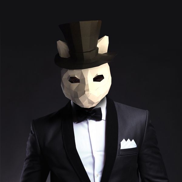 Maschere per feste Halloween Gentleman Cat Head Gear Panda Animal Mask Creativo fatto a mano fai da te Origami Cute Party Puntelli Maschera di carta di marea fatta a mano 230713