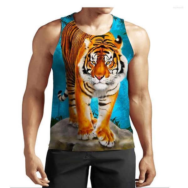 Männer Tank Tops Sommer Tier Muster Ärmellose 3D Top Urlaub T-shirt Tiger Gym Jungen Straße Kleidung Neuheit Männliche Übergroße weste