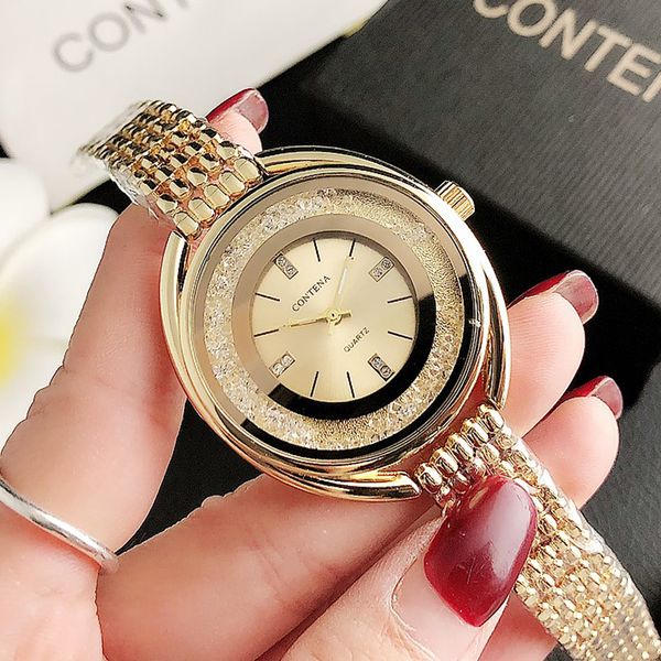 Женские часы Contana Знаменитые роскошные бренды модель Ladies Watch Fashion Golden Designer Женский брассовый вариант повседневное платье REALCO FEMINO 230714