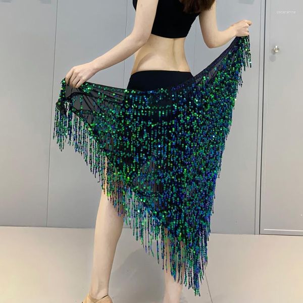 Stage Wear Gonna da danza del ventre con nappe con paillettes da donna Rave Hip Scarf Festival Performance Costume Catena in vita