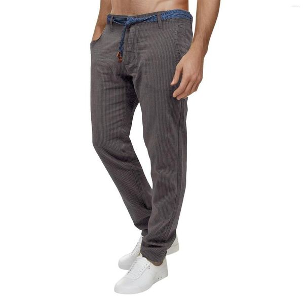 Erkekler Pantolon Erkekler Çizgili Uzun Pantolon Sonbahar Bahar Moda Erkek Düğmesi Desen Düz Renk Plajı Günlük (Kemer Olmadan)