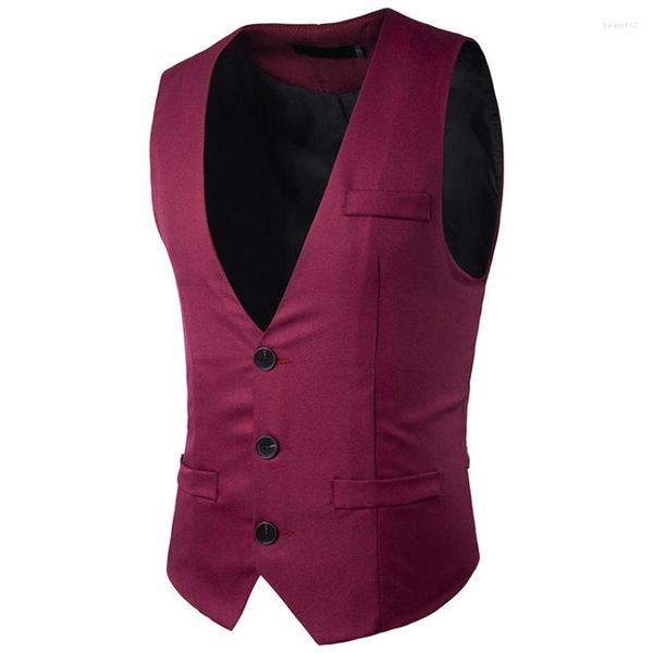 Gilet da uomo Gilet Primavera Moda maschile Slim Fit Singola fila Tre fibbie Tinta unita Abito da uomo Abbigliamento Top Uomo