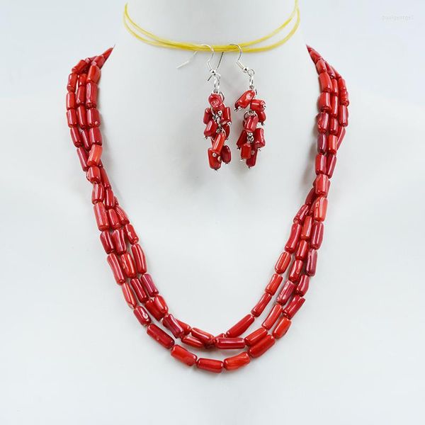 Conjunto de brincos de colar 4-5 mm natural irregular mar bambu coral/conjunto de brincos. Joias de Noiva da Moda Europeia 20