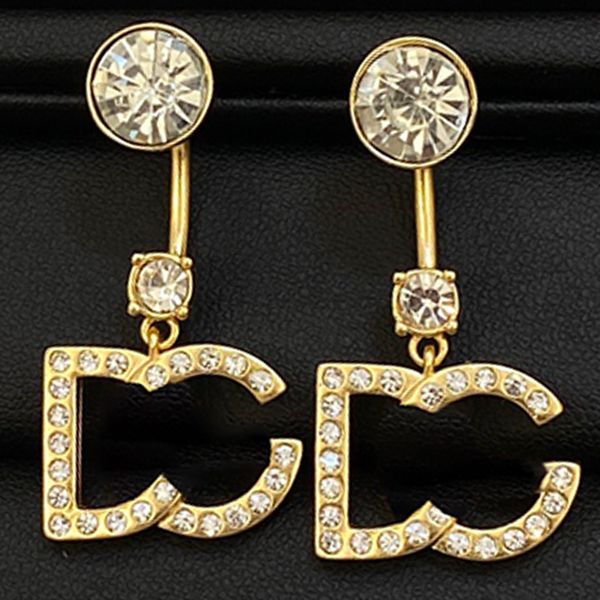 Orecchini con diamanti in oro Chic Charm Stud Orecchino da donna Orecchino d'oro Classico retrò Orecchini alla moda Gioielli per feste con confezione