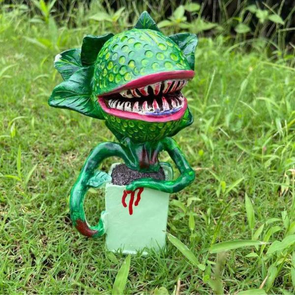 Decorações de jardim Piranha Flower Garden Forest Estátua de planta carnívora Horror Zombie Piranha Planta artificial Decoração de jardim para casa de Halloween L230714