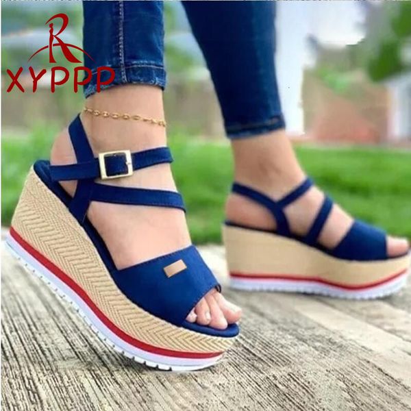 Gai mulheres cunha verão peep toe plus size 43 sapatos femininos cor sólida backstrap confortável casual sandálias femininas 230713 gai